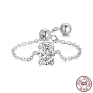 Rhodium Plated 925 Sterling Silver Rolo Chain Rings, Birthstone Ring, with Cubic Zirconia Oval for Women, Adjustable Slider Ring, Real Platinum Plated, Clear, 1.2mm, US Size 7(17.3mm)(RJEW-A019-12-03P)