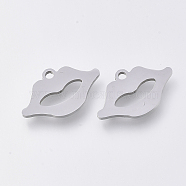 201 Stainless Steel Charms, Laser Cut Pendants, Lip, Stainless Steel Color, 10x16.5x1mm, Hole: 1.2mm(STAS-S110-032P)