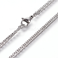 304 Stainless Steel Wheat Chain Necklaces, with Lobster Claw Clasps, Stainless Steel Color, 19.68 inch(50cm)(NJEW-L160-012P)
