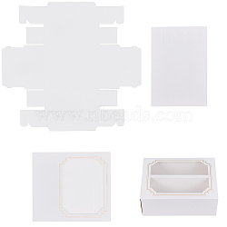 Cake Box, with PVC Display Window, Cardboard Gift Packaging Boxes for Cookies, Small Cakes, Muffin, Rectangle, White, Box: 15.7x12.8x5.2cm(CON-FH0001-29)