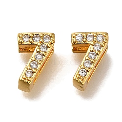 Rack Plating Number Brass Micro Pave Clear Cubic Zirconia Silde Charms, Long-Lasting Plated, Lead Free & Cadmium Free, Large Hole Bead, Real 18K Gold Plated, 8.8x6x4.5mm, Hole: 6.5x1.5mm(KK-A231-13H)