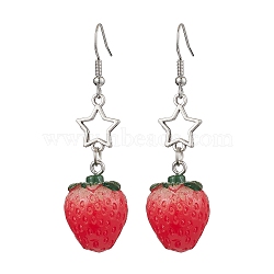 Resin with Alloy Pendants Earring, with Iron Earring Hooks Finding, Strawberry with Star, Red, 55x16.5mm(EJEW-JE05903)