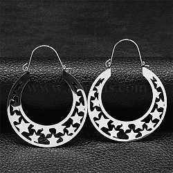 Non-Tarnish 304 Stainless Steel Hollow Star Hoop Earrings, Bohemia Theme Earrings, Stainless Steel Color, 50x40x1mm(EJEW-P248-08P)