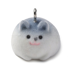 Flocky Animal Resin Pendants, with Platinum Iron Loop, Cat Shape, 21x21.5x23.5mm, Hole: 2.5mm(FIND-S001-05J)