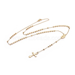 304 Stainless Steel Rosary Bead Necklaces for Easter, Cross and Virgin Mary, Golden, 20.8 inch(52.9cm)(NJEW-L159-05G)