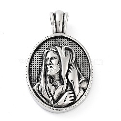304 Stainless Steel Pendants, Oval with Human Charm, Antique Silver, 42.5x26x7mm, Hole: 5mm(STAS-R225-02AS)