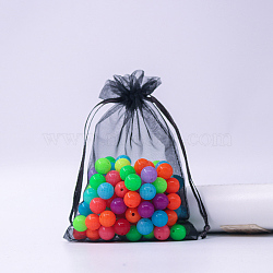 Rectangle Organza Drawstring Bags, Black, 10x8cm(CON-PW0001-054B-08)