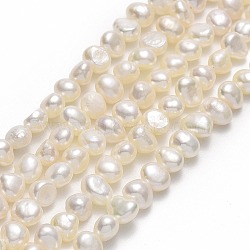 Natural Cultured Freshwater Pearl Beads Strands, Two Sides Polished, Linen, 4.5~5x4.5~5x3.5mm, Hole: 0.6mm, about 79~82pcs/strand, 14.17~14.29''(36~36.3cm)(PEAR-A005-05F-01)