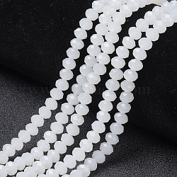 Glass Beads Strands, Imitation Jade, Faceted, Rondelle, White, 10x8mm, Hole: 1mm, about 65~66pcs/strand, 20.8~21.2 inch(53~54cm)(EGLA-A034-J10mm-D05)