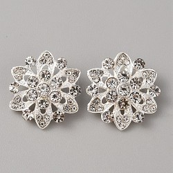 Flower Sew on Rhinestone, Alloy & Glass Rhinestone Multi-Strand Links, for Costume Bag Hat Accessories, Silver, 22x20x7.5mm, Hole: 2mm(FIND-WH0152-062)