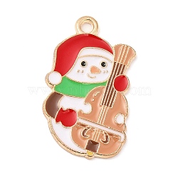Christmas Theme Alloy Enamel Pendants, Light Gold, Snowman, 24.5x16x1mm, Hole: 1.6mm(ENAM-C016-02A)