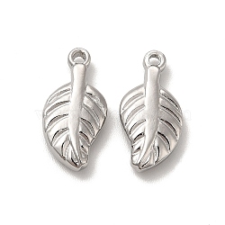 201 Stainless Steel Pendants, Leaf Charm, Stainless Steel Color, 18x9x3mm, Hole: 1.5mm(STAS-J401-VF628-1)