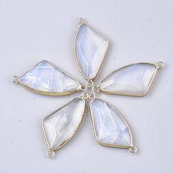 Opalite Links connectors, with Brass Findings, Faceted, Triangle, Golden, 41~42x19.5x5.5~6.5mm, Hole: 2mm(G-S344-72F)