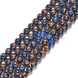 Synthetic Gold Clinquant Stone Beads Strands, Dyed, Round, Blue, 8mm, about 49pcs/strand, 15.3 inch(X-G-G026-R-8mm-1)