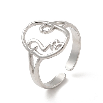 304 Stainless Steel Abstract Face Open Cuff Ring for Women, Stainless Steel Color, US Size 6 1/2(16.9mm)