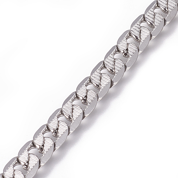 304 Stainless Steel Cuban Link Chains, Chunky Curb Chains, Twisted Chains, Unwelded, Textured, Stainless Steel Color, 7mm, Links: 10x7x1.8mm