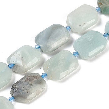 Natural Flower Amazonite Beads Strands, Faceted, Rectangle, with Seed Beads, 21~22x15~17x7~8mm, Hole: 1mm, about 16~20pcs/strand, 15.35~15.75''(39~40cm)