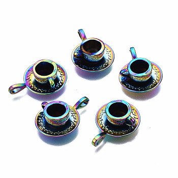 Rainbow Color Alloy Pendants, Cadmium Free & Nickel Free & Lead Free, Cup, 26x18.5x8.5mm, Hole: 2x3.5mm