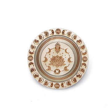 Flat Round Wood Bracelet Display Trays, Holds up to one Bracelet, for Home decoration, Cornsilk, Moon Phase Pattern, 9.5cm