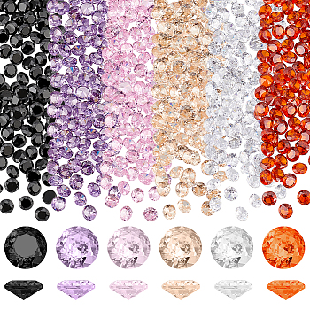 Elite 120Pcs 6 Colors Diamond Shape Grade A Cubic Zirconia Cabochons, Faceted, Mixed Color, 5x3mm, 20pcs/color
