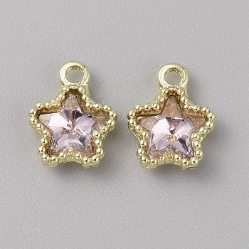 Glass Pendants, with Light Gold Alloy Finding, Star Charms, Lavender, 13x10.5x4mm, Hole: 2mm