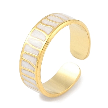 Ion Plating(IP) 304 Stainless Steel Enamel Cuff Finger Rings, Open Rings for Women, Real 18K Gold Plated, 6.5mm, Adjustable