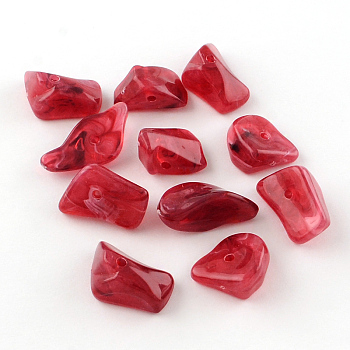 Chip Imitation Gemstone Acrylic Beads, Red, 19~28x14~19x6~13mm, Hole: 2mm, about 310pcs/500g