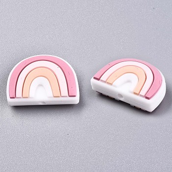 Food Grade Eco-Friendly Silicone Beads, Rainbow, Light Coral, 17~18x25x9mm, Hole: 2mm