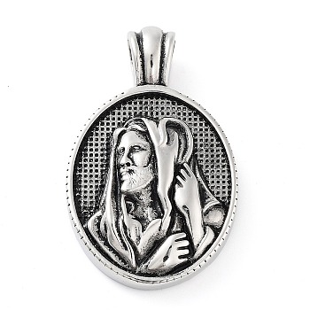 304 Stainless Steel Pendants, Oval with Human Charm, Antique Silver, 42.5x26x7mm, Hole: 5mm