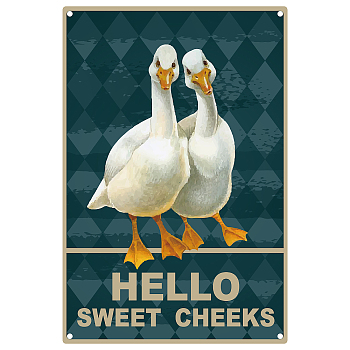 Metal Iron Sign Poster, for Home Wall Decoration, Rectangle with Word Hello Sweet Cheeks, Duck Pattern, 300x200x0.5mm