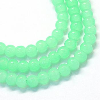 Baking Painted Imitation Jade Glass Round Bead Strands, Light Green, 6.5mm, Hole: 1.5mm, about 135~140pcs/strand, 31.8 inch