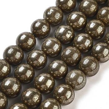 Natural Pyrite Round Beads Strands, Grade A, 10mm, Hole: 1mm, about 40pcs/strand, 16 inch