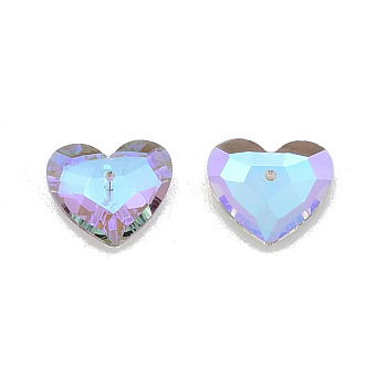 Electroplate Faceted Glass Pendants, Heart, Lilac, 15x18x6mm, Hole: 1.4mm