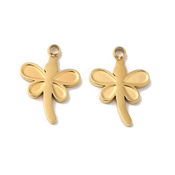 Manual Polishing 304 Stainless Steel Charms, Dragonfly Charm, Real 18K Gold Plated, 12x9x1mm, Hole: 1.2mm
