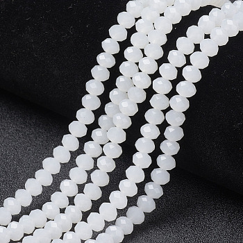 Glass Beads Strands, Imitation Jade, Faceted, Rondelle, White, 10x8mm, Hole: 1mm, about 65~66pcs/strand, 20.8~21.2 inch(53~54cm)