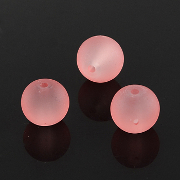 Transparent Glass Beads Strands, Frosted, Round, Salmon, 4mm, Hole: 1.1~1.6mm, about 200pcs/strand, 31.4 inch