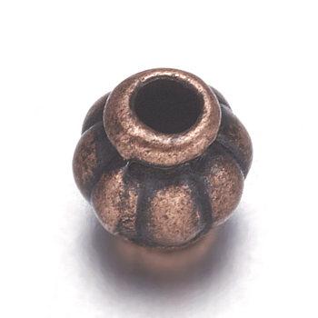 Tibetan Style Spacer Beads, Lead Free & Nickel Free & Cadmium Free, Lantern, Red Copper Color, 4mm, hole: 1mm