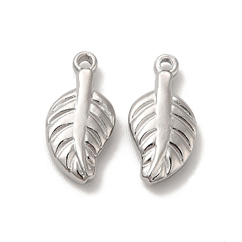 201 Stainless Steel Pendants, Leaf Charm, Stainless Steel Color, 18x9x3mm, Hole: 1.5mm