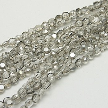 Glass Beads Strands, Faceted, Flat Round, Gray, 6x4mm, Hole: 1mm, about 72pcs/strand, 15.7 inch