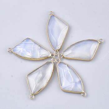 Opalite Links connectors, with Brass Findings, Faceted, Triangle, Golden, 41~42x19.5x5.5~6.5mm, Hole: 2mm