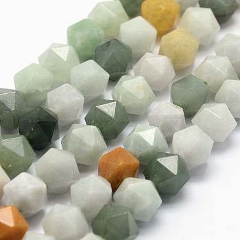 Natural Myanmar Jade/Burmese Jade Beads Strands, Faceted, Star, 8x8mm, Hole: 0.8mm, about 49pcs/strand, 15.3 inch
