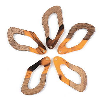 Resin & Walnut Wood Pendants, Teardrop, Orange, 38x20x3mm, Hole: 2mm