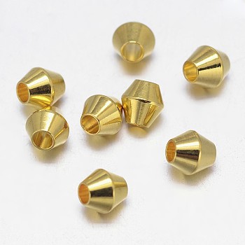 Brass Spacer Beads, Bicone, Golden, 4x4mm, Hole: 1mm
