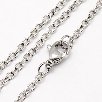 Trendy Unisex 304 Stainless Steel Cable Chain Necklaces, with Lobster Clasps, Stainless Steel Color, 17.7 inch(44.9cm), 2.5x2x0.5mm