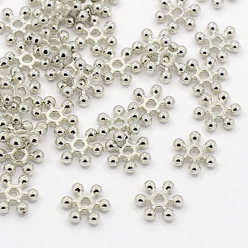 Zinc Alloy Beads Spacers, Cadmium Free & Lead Free, with One Hole, Snowflake, Platinum, 10x2.5mm, Hole: 1.5mm