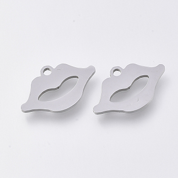 201 Stainless Steel Charms, Laser Cut Pendants, Lip, Stainless Steel Color, 10x16.5x1mm, Hole: 1.2mm