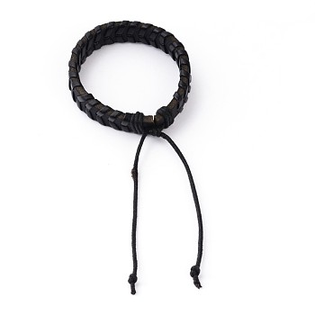Leather Cord Bracelets, Black, 55mm
