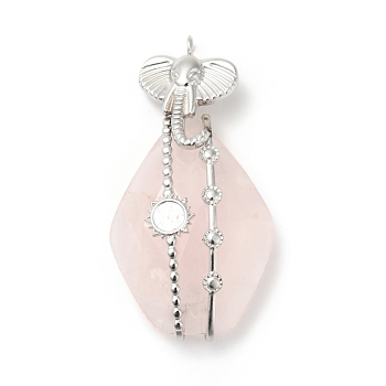 Natural Rose Quartz Pendants, Teardrop Charm, with Stainless Steel Color Plated 304 Stainless Steel Elephant Findings, 44x22.5x8.5mm, Hole: 3mm
