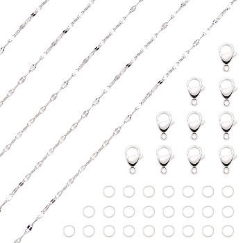 DIY Necklace Jewelry Kits, Including 304 Stainless Steel Dapped Chains & Lobster Claw Clasps & Open Jump Rings, Silver