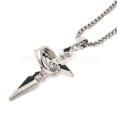 Alloy Black Enamel Ring Cross Pendant Necklaces(NJEW-R001-05P)-2